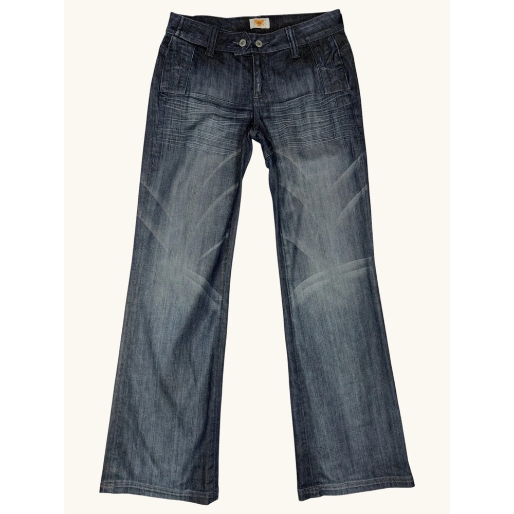 Antik Denim Dark Wash Bootcut Jeans Embroidered Back Pockets Low Rise 30x33